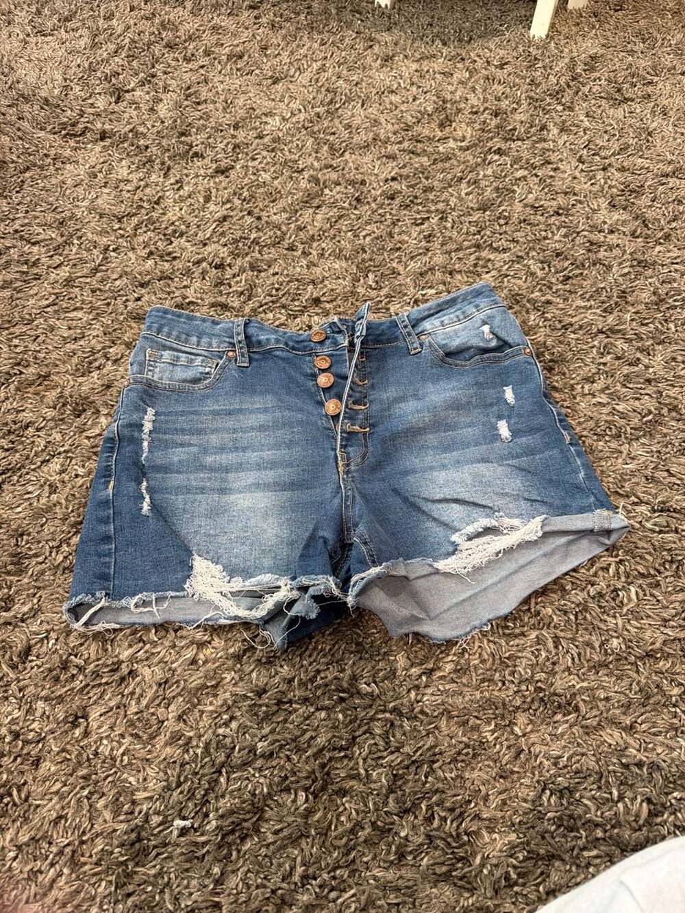 Copperflash Women's Distressed High Rise Button Fly Denim Jean Shorts Size 8